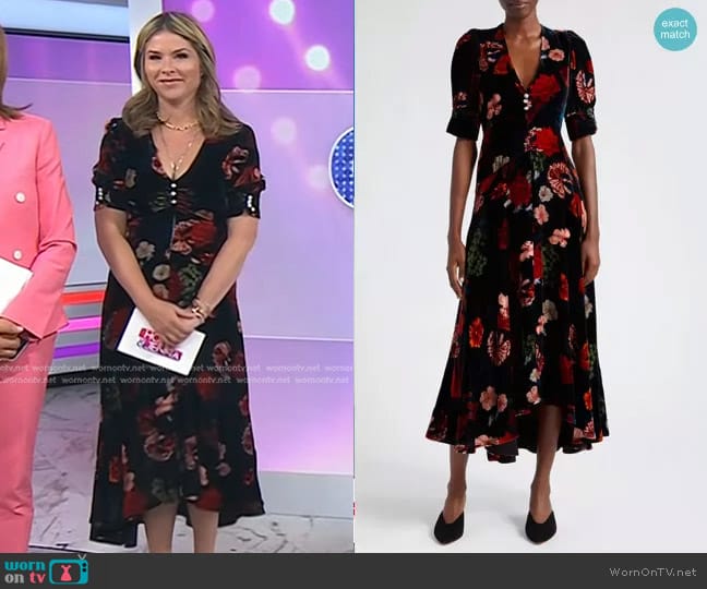 Cara Cara Kieran Floral Stretch Velvet Dress worn by Jenna Bush Hager on Today