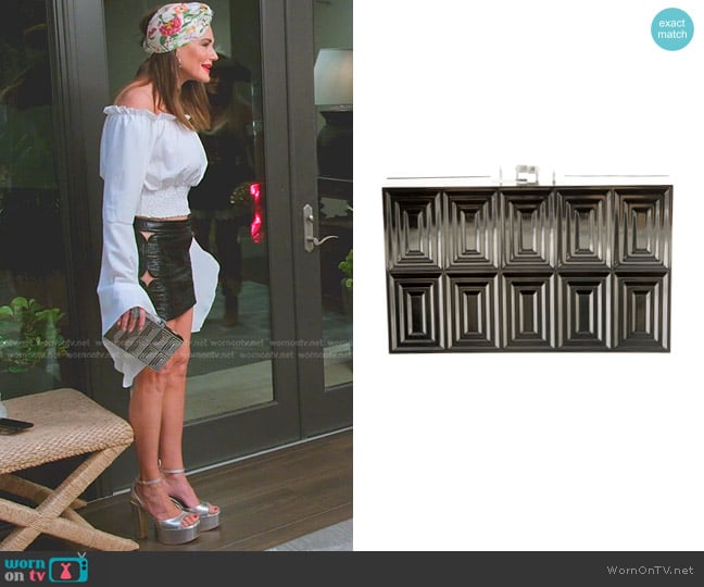 Christian Siriano x Beautybio Polycarbonate Box Clutch worn by Meredith Marks on The Real Housewives of Salt Lake City