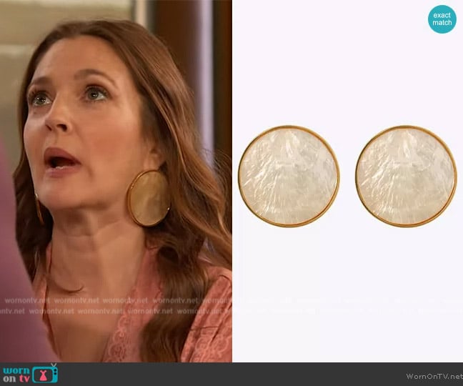 Christina Caruso Bezel Set Shell Earring worn by Drew Barrymore on The Drew Barrymore Show