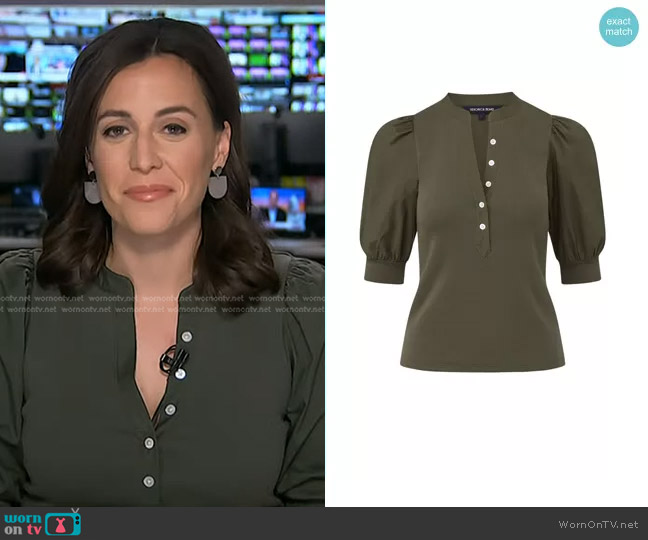 Veronica Beard Coralee Puff-Sleeve Rib-Knit Top in Army worn by Hallie Jackson on Today