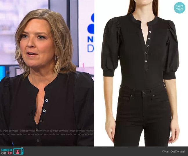 Veronica Beard Coralee Puff-Sleeve Top worn by Christine Romans on NBC News Daily