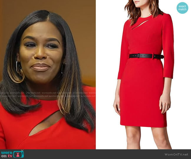 Karen Millen Cutout Belted Sheath Dress worn by Adrienne Broaddus on NBC News Daily