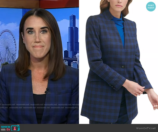 DKNY One-Button Plaid Blazer worn by Maggie Vespa on NBC News Daily