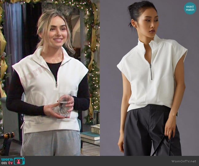 Daily Practice by Anthropologie The Sherwood Half Zip Top in Cream worn by Holly Jonas (Ashley Puzemis) on Days of our Lives