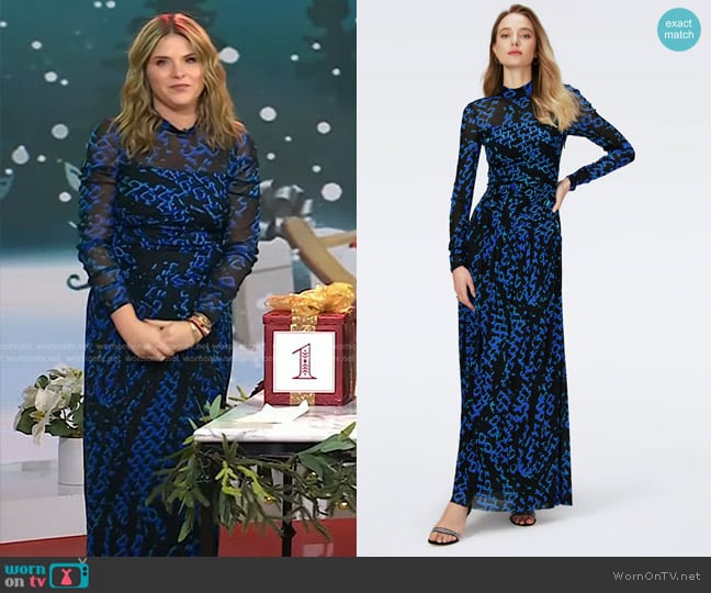 Diane von Furstenberg Kirstie Dress in Folded Chain Blue worn by Jenna Bush Hager on Today