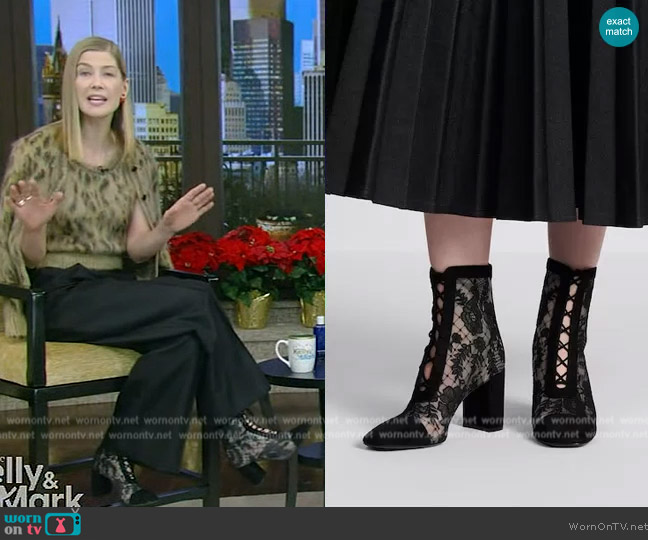 Dior Naughtily-D Heeled Ankle Boot worn by Rosamund Pike on Live with Kelly and Mark