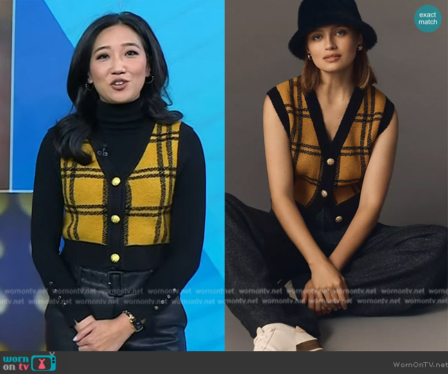 English Factory Plaid Sweater Vest worn by Kathy Park on Today