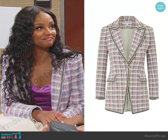 Veronica Beard Etney Dickey Jacket worn by Chanel Dupree (Raven Bowens) on Days of our Lives