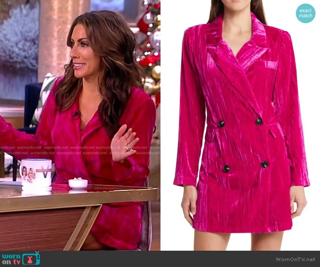 Floret Studios Long Sleeve Crushed Velvet Blazer Dress in Fuchsia worn by Alyssa Farah Griffin on The View