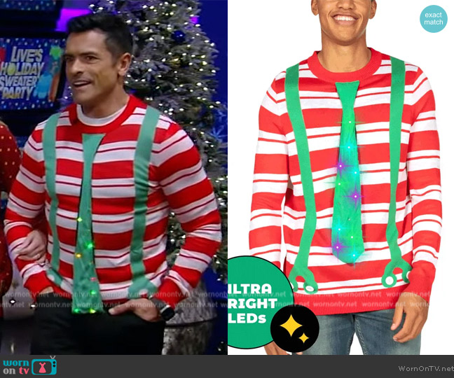 Tipsy Elves Formally Festive Ugly Christmas Sweater worn by Mark Consuelos on Live with Kelly and Mark