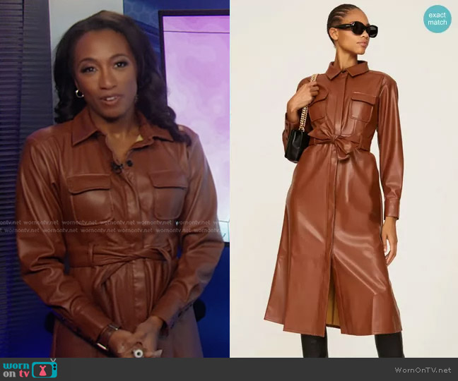 Marissa Webb Collective Faux Leather Shirt Dress worn by Brittany Bell on Good Morning America