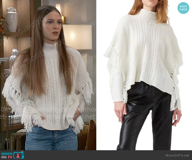 French Connection Mock Neck Fringe Poncho Sweater worn by Esme (Avery Kristen Pohl) on General Hospital