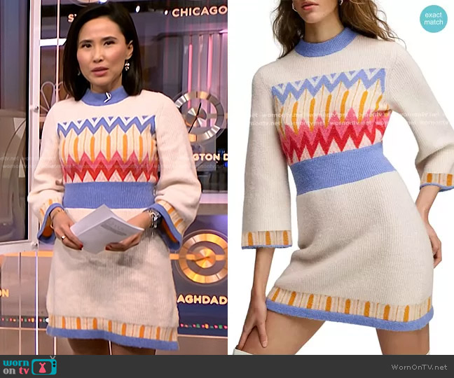 French Connection Neya Fair-Isle Sweater Dress worn by Vicky Nguyen on NBC News Daily