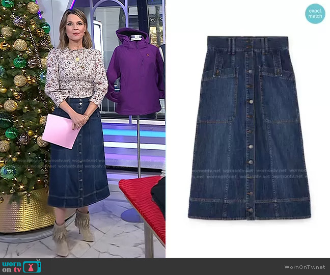 G. Label Maddy Denim Skirt worn by Savannah Guthrie on Today