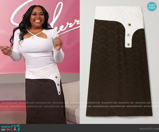 Ganni Two-tone floral-jacquard midi skirt worn by Sherri Shepherd on Sherri