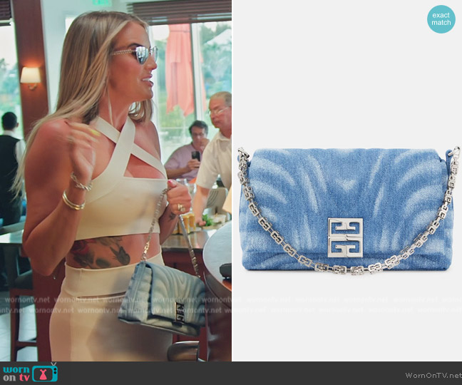 Givenchy 4G Soft Small denim shoulder bag worn by Whitney Rose on The Real Housewives of Salt Lake City