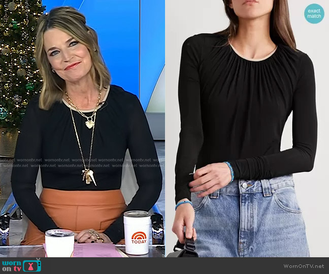WornOnTV: Savannah’s black top and orange leather skirt on Today ...