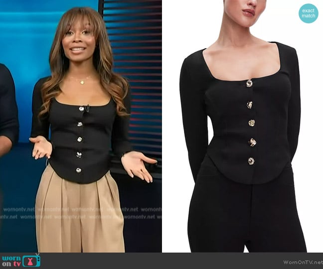 Good American Ponte Novelty Button Corset Top worn by Zuri Hall on Access Hollywood