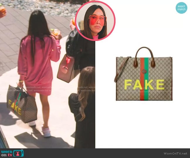 Gucci Natural Fake/Not Print Large Tote Bag worn by Angie Katsanevas on The Real Housewives of Salt Lake City