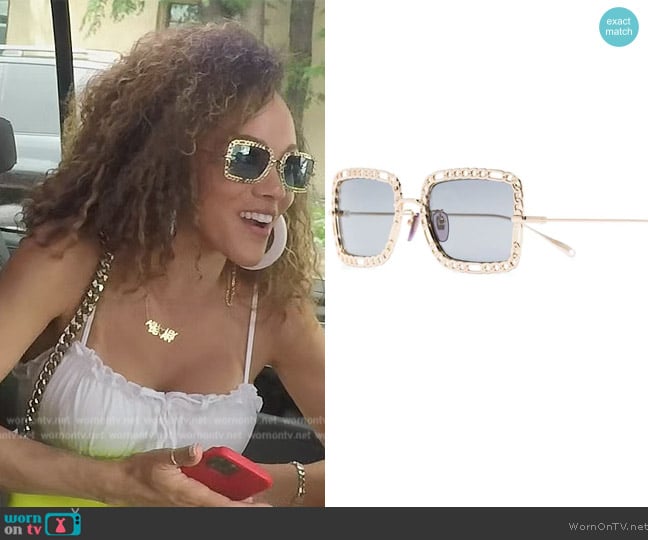 Gucci Square-frame tinted sunglasses worn by Ashley Darby on The Real Housewives of Potomac