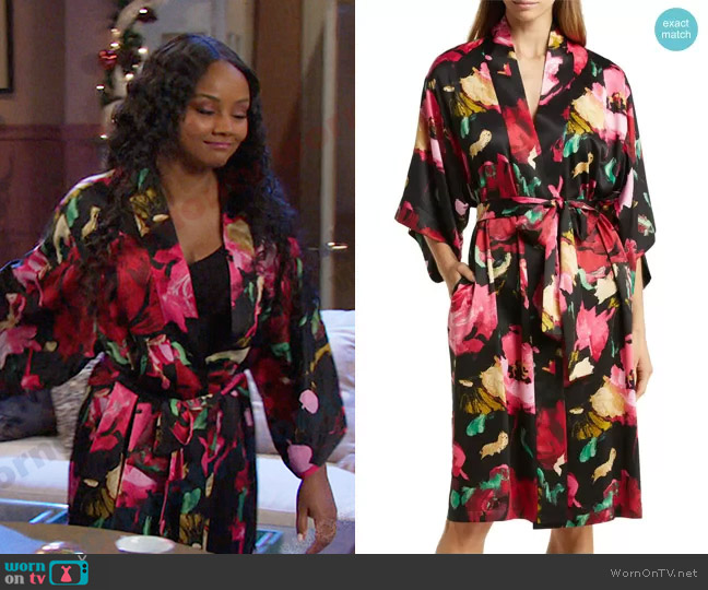 Natori Haiku Charm Satin Wrap worn by Chanel Dupree (Raven Bowens) on Days of our Lives