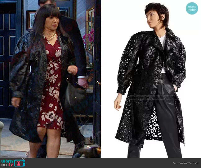 INC International Concepts Illusion Lace Trench Coat worn by Paulina Price (Jackée Harry) on Days of our Lives