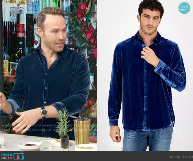 I.N.C. International Concepts Velvet Long Sleeve Button-Front Shirt worn by Paul Zahn on Access Hollywood