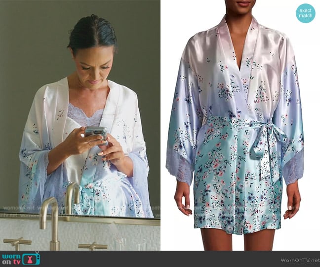 In Bloom Aaliyah Floral Satin Short Robe worn by Lisa Barlow on The Real Housewives of Salt Lake City