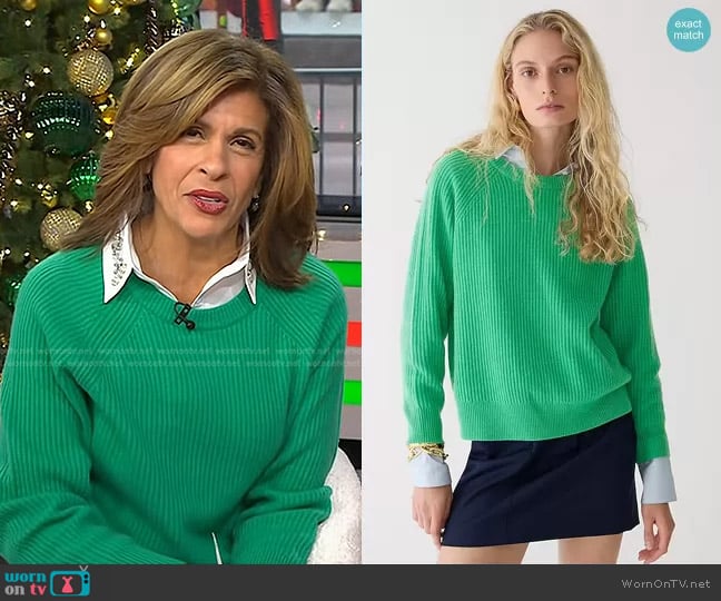 J. Crew Ribbed Cashmere Oversized Crewneck Sweater in Emerald Beryl worn by Hoda Kotb on Today