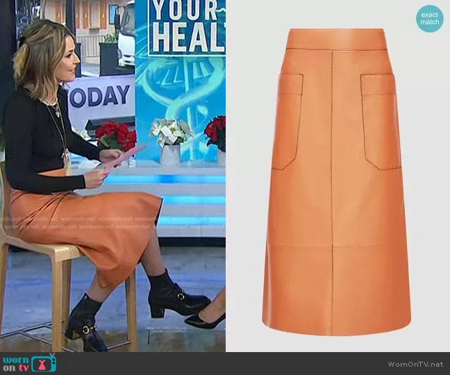 WornOnTV: Savannah’s black top and orange leather skirt on Today ...
