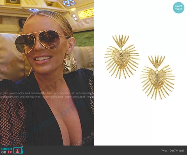 Kenneth Jay Lane Large Fan 22K Gold-Plated Drop Earrings worn by Whitney Rose on The Real Housewives Ultimate Girls Trip