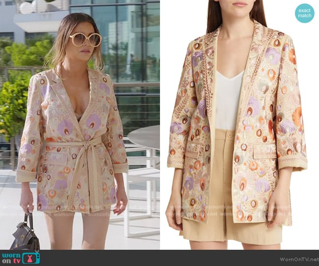 Kobi Halperin Maggie Embroidered Wrap Jacket worn by Adriana de Moura (Adriana de Moura) on The Real Housewives of Miami