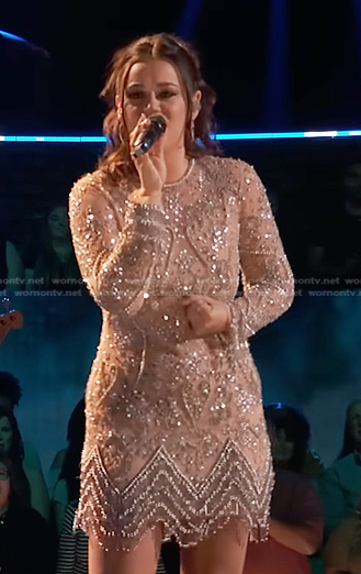 Kristen Brown’s embellished beaded mesh dress on The Voice