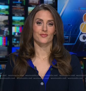 Kristina Partsinevelos’s navy ribbed contrast trim dress on NBC News Daily