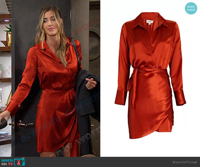 L'Agence Atlas Silk Wrap Dress In Orange worn by Sloan Peterson (Jessica Serfaty) on Days of our Lives