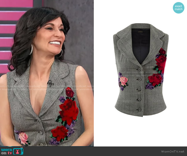 La Perla Prince of Wales Check Vest with Floral Embroidery worn by Julia Haart on Access Hollywood