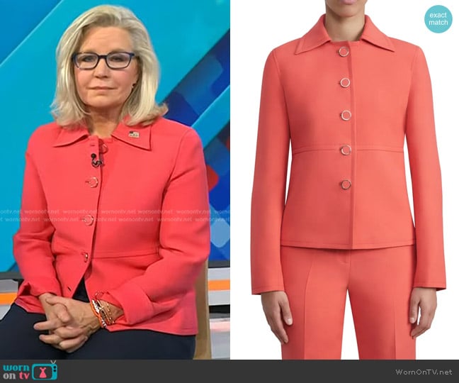 Lafayette 148 New York Wool & Silk Crepe Blazer in Stamped Poppy worn by Liz Cheney on Today