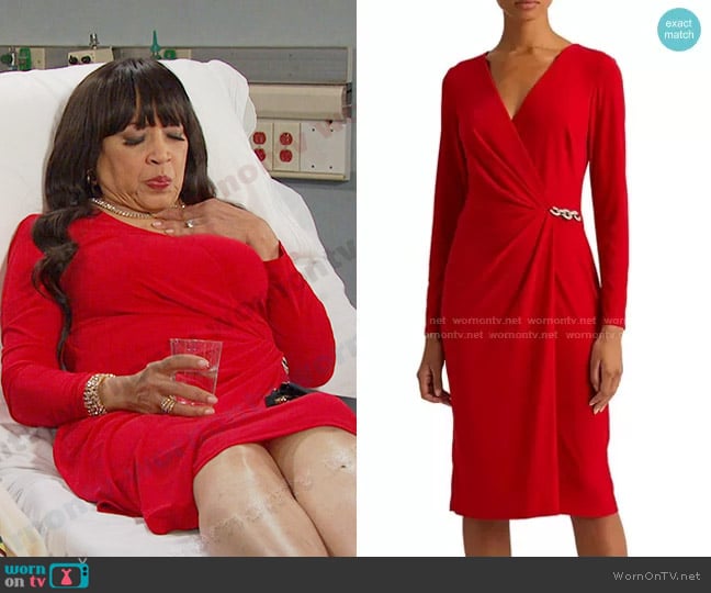 Lauren Ralph Lauren Matte Jersey Surplice Dress worn by Paulina Price (Jackée Harry) on Days of our Lives