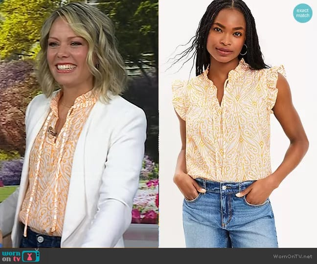 Loft Eyelet Ruffle Tie Neck Top worn by Dylan Dreyer on Today