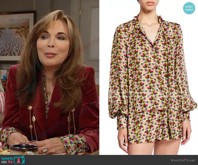 Alexis Londyn Tie-Neck Geo-Print Top worn by Kate Roberts (Lauren Koslow) on Days of our Lives