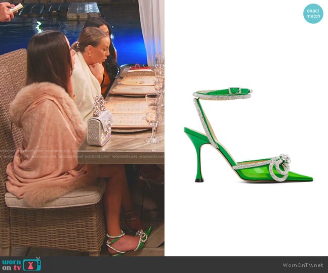 Mach & Mach Double Bow Heel Pumps in Green worn by Angie Katsanevas on The Real Housewives of Salt Lake City