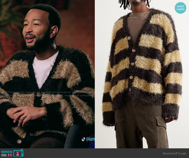 Mastermind World Oversized Striped Fringed Knitted Cardigan worn by John Legend on The Voice