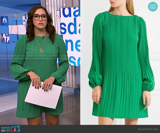 Maje Pleated Crepe Mini Dress Forest Green worn by Savannah Sellers on NBC News Daily