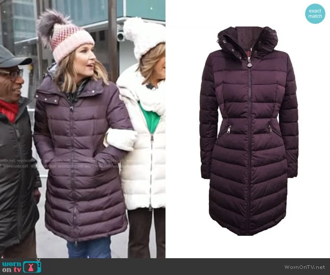 Moncler Flammette Down Coat in plum/eggplant worn by Savannah Guthrie on Today