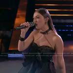 Nini Iris’s black lace trim mini dress on The Voice