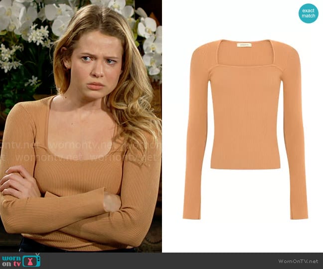 Paola Bernardi Manuela Sweater in Caramel worn by Summer Newman (Allison Lanier) on The Young and the Restless