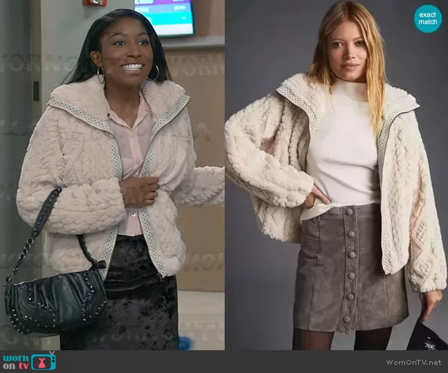 Pilcro Cable-Knit Zip-Up Sweater worn by Trina Robinson (Tabyana Ali) on General Hospital