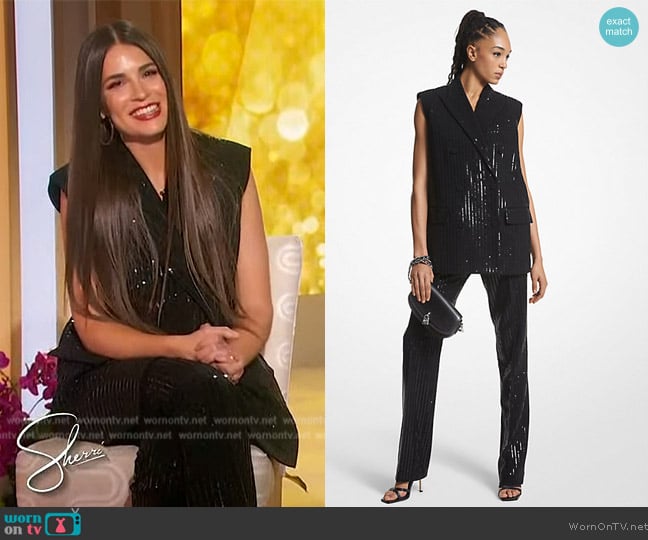 Michael Michael Kors Pinstripe Sequined Crepe Sleeveless Blazer worn by Erica Wark on Sherri