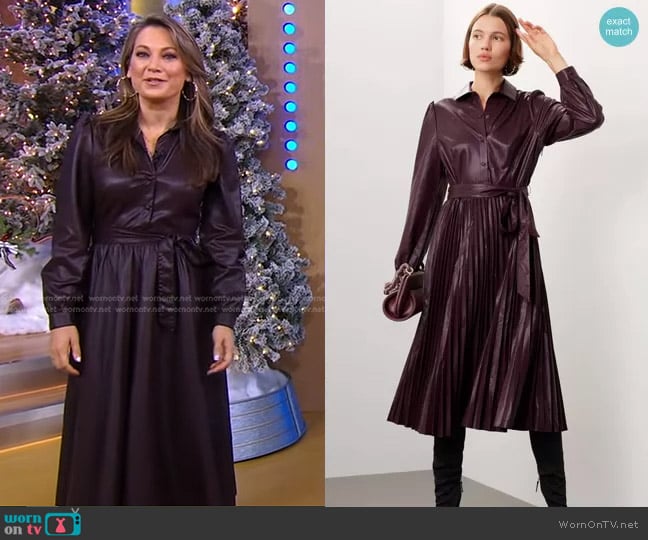 Peter Som Collective Pleated Faux Leather Dress worn by Ginger Zee on Good Morning America