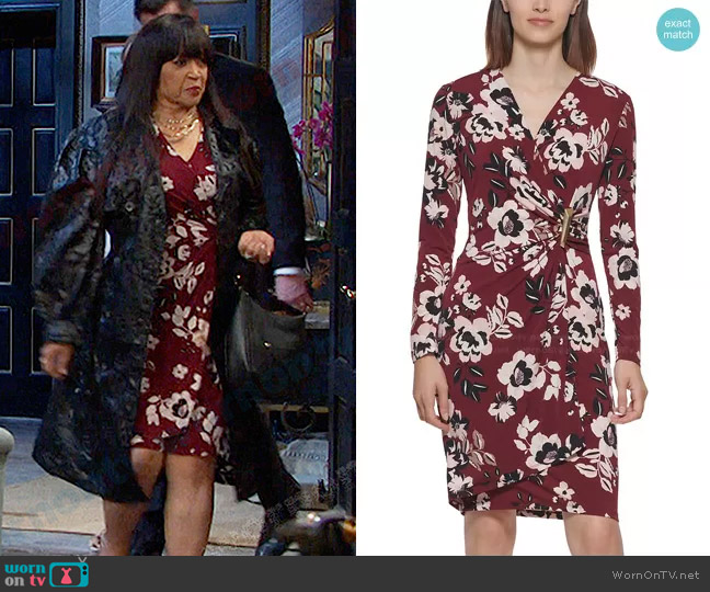 Calvin Klein Printed Faux-Wrap Dress worn by Paulina Price (Jackée Harry) on Days of our Lives